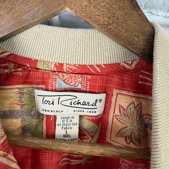 Tori Richard Hawaiian Lightweight Cotton Lawn Tropical Polo Shirt Mens LARGE - Picture 3 of 6